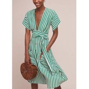 Faithful The Brand Milan Striped Midi Dress Green White Stripe Medium 6